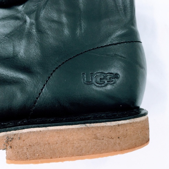UGG Mens Chukka Boot Black Crinkled Leather Leighton Desert Shoe Crepe Sole 10.5 - Picture 7 of 13